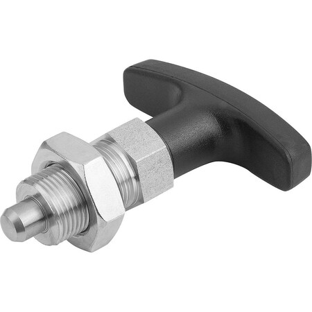 Kipp Indexing Plunger Size:2 D1=M12X1, 5, D=6, Form:B W Locknut, Stainless Steel Hardened, Comp:Polyamide K1124.06206